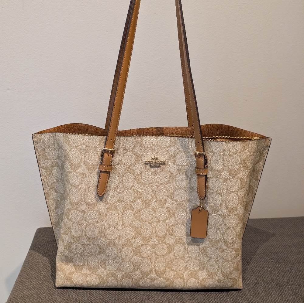 Elegant Brown Leather Coach Tote Bag